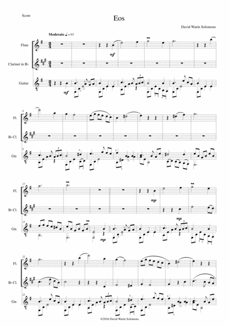 Eos Dawn For Flute Clarinet And Guitar Sheet Music