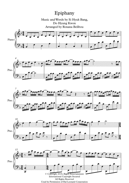 Epiphany Bts Piano Sheet Music