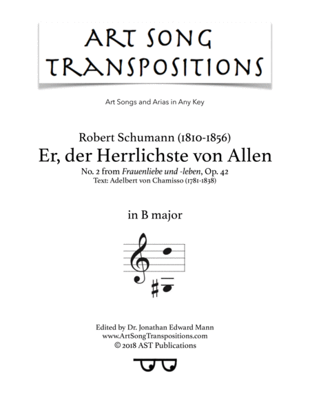 Er Der Herrlichste Von Allen Op 42 No 2 B Major Sheet Music