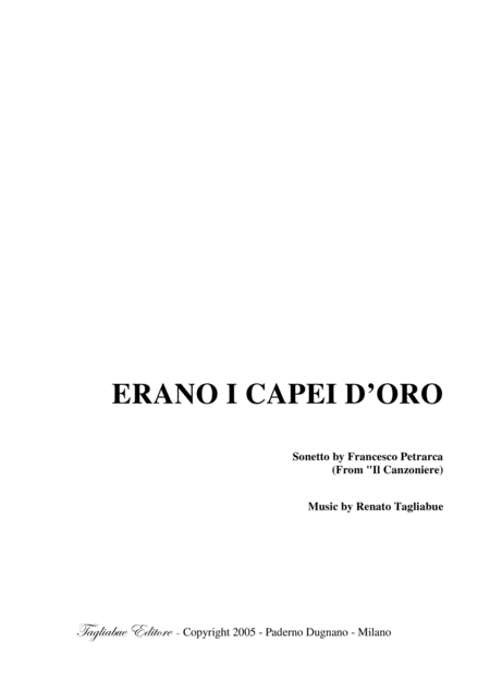 Erano I Capei D Oro Sonetto By Francesco Petrarca For Satb Choir Sheet Music