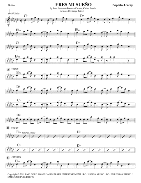 Eres Mi Sueo Guitar Bass Drums Piano Trumpet Tenor Sax Sheet Music