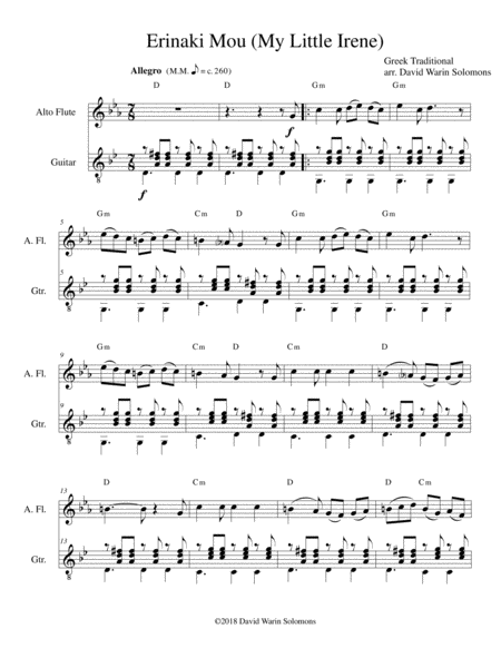 Erinaki Mou My Little Irene For Alto Flute And Guitar Sheet Music