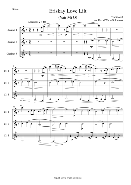 Free Sheet Music Eriskay Love Lilt Vair Mio For Clarinet Trio