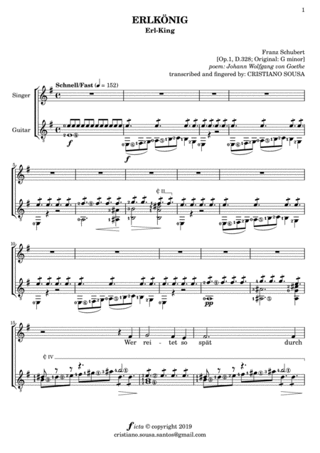 Free Sheet Music Erlknig Erl King Lied Song By Franz Schubert Voice And Guitar