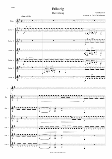 Erlknig The Erlking For Flute And 6 Guitars Sheet Music