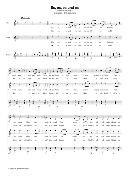 Free Sheet Music Es Es Es Und Es For Alto Tenor And Guitar