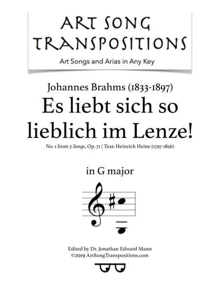 Es Liebt Sich So Lieblich Im Lenze Op 71 No 1 G Major Sheet Music