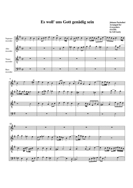 Es Woll Uns Gott Genaedig Sein No 2 Arrangement For 4 Recorders Sheet Music