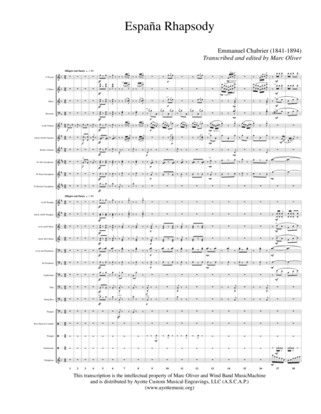 Espana Rhapsody Transcribed For Wind Band Sheet Music