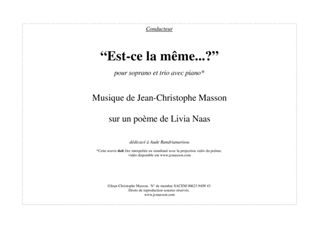 Est Ce La Mme For Soprano Violin Cello And Piano On A Poem By Livia Naas Sheet Music