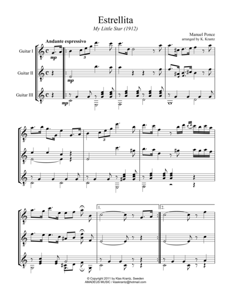 Estrellita My Little Star For Guitar Trio Sheet Music