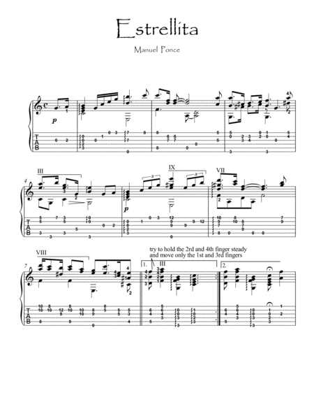 Estrellita Nostalgia Viva Guitar Solo Sheet Music