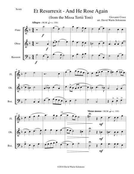 Et Resurrexit And He Rose Again For Wind Trio Sheet Music