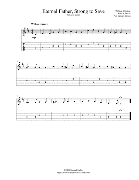 Eternal Father Strong To Save The Navy Hymn For Easy Guitar With Tab Sheet Music