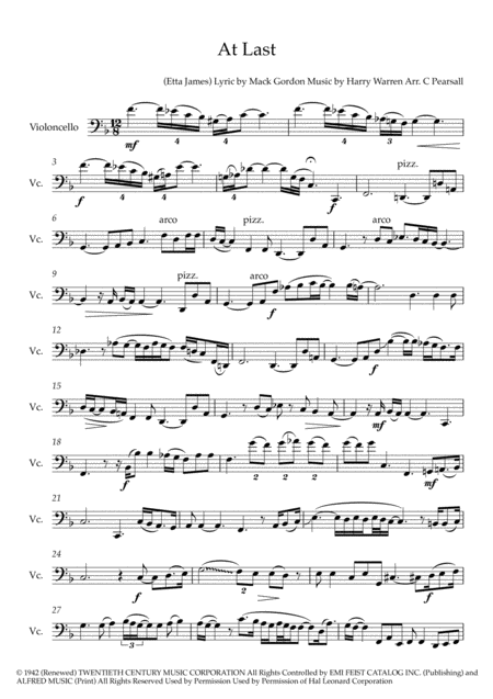 Etta James At Last Cello Solo Sheet Music