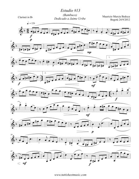Free Sheet Music Etude 13 Bambuco For Solo Clarinet Piano Chord Chart