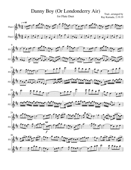 Etude For Flute Duet Based On Danny Boy Londonderry Air Sheet Music