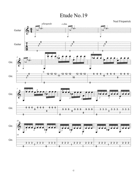 Free Sheet Music Etude No 19 For Guitar By Neal Fitzpatrick Tablature Edition