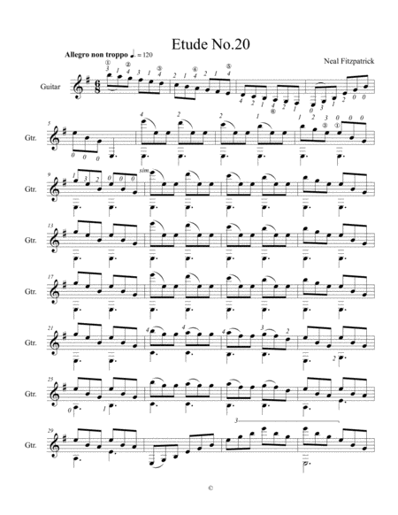 Free Sheet Music Etude No 20 For Guitar By Neal Fitzpatrick Standard Notation