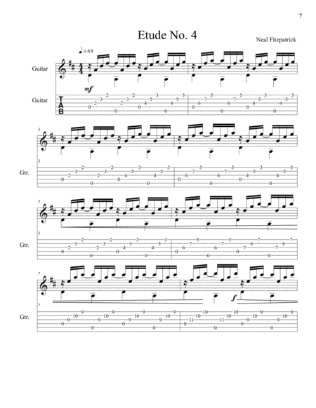 Etude No 4 For Guitar By Neal Fitzpatrick Tablature Edition Sheet Music