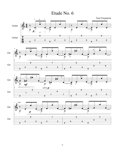 Free Sheet Music Etude No 6 For Guitar By Neal Fitzpatrick Tablature Edition