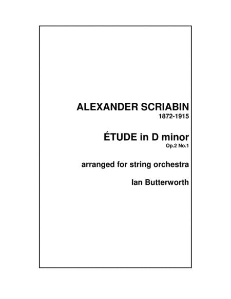 Etude Op 2 No 1 For String Orchestra Sheet Music