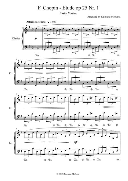 Free Sheet Music Etude Op 25 No 1 By Frederik Chopin Simplified Version