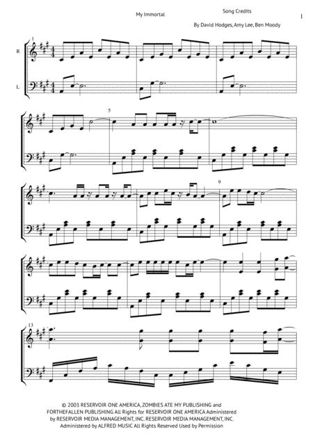 Evanescence My Immortal Piano Cover Sheet Music