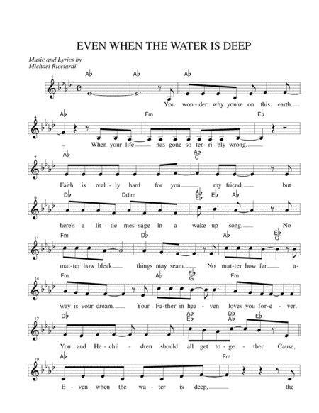 Free Sheet Music Even When The Water Is Deep Trust In The Lord