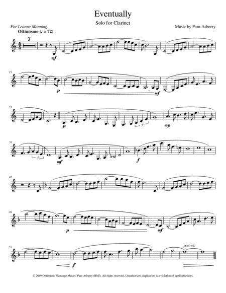 Eventually For Clarinet Solo With Piano Accompaniment Sheet Music