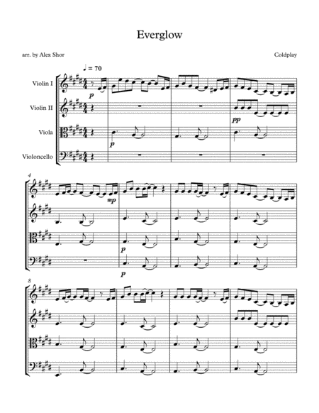 Everglow For String Quartet Sheet Music