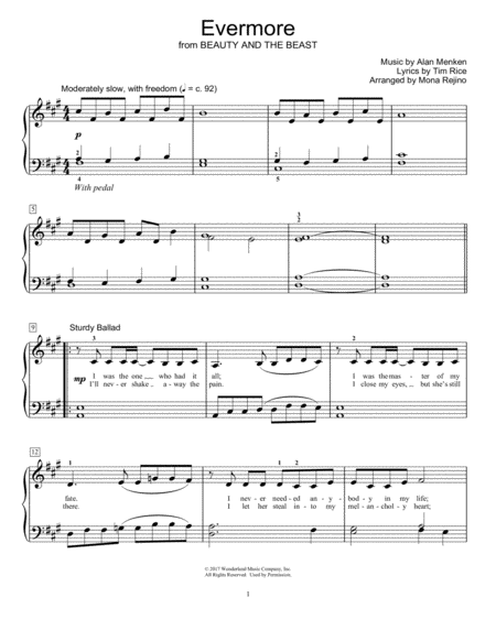 Free Sheet Music Evermore From Beauty And The Beast Arr Mona Rejino