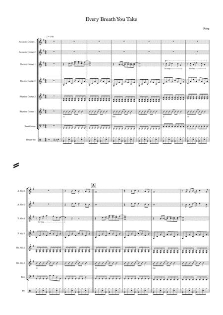 Every Breath You Take Guitar Ensemble Score Sheet Music