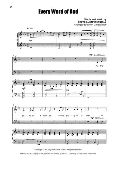 Free Sheet Music Every Word Of God