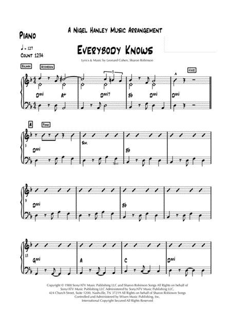 Everybody Knows F 8pc Rhumba Styled Pop Rock Band Chart Sheet Music