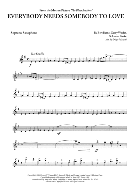 Free Sheet Music Everybody Needs Somebody To Love For Saxophone Quartet