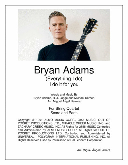 Everything I Do I Do It For You String Quartet Bryan Adams Sheet Music