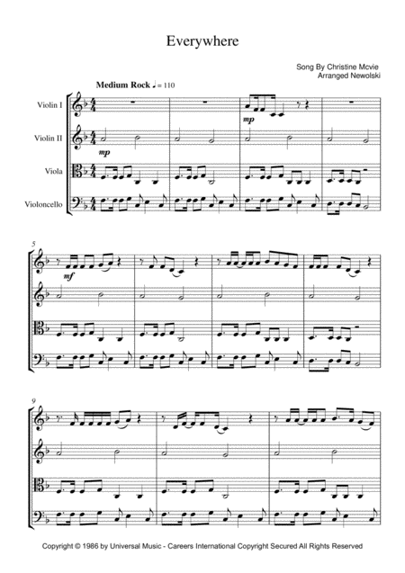 Everywhere String Quartet Score And Parts Sheet Music