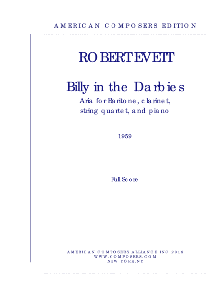 Evett Billy In The Darbies Sheet Music