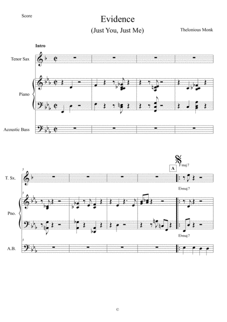 Free Sheet Music Evidence Score And Individual Parts Tenor Sax Piano Bass