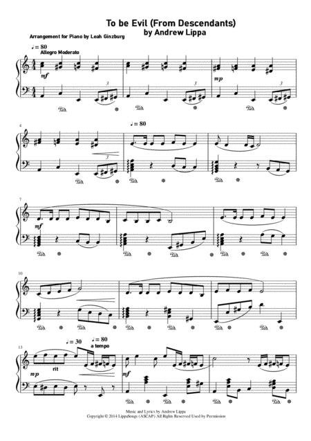 Evil Like Me From Descendants By Andrew Lippa Arranged For Piano By Leah Ginzburg Sheet Music