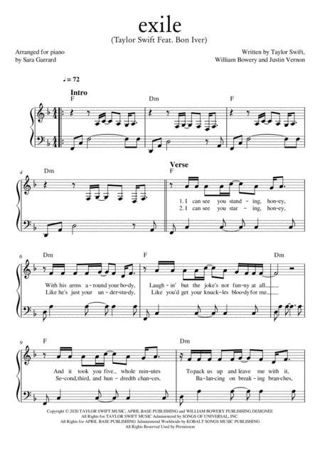 Exile Taylor Swift Piano Solo Sheet Music