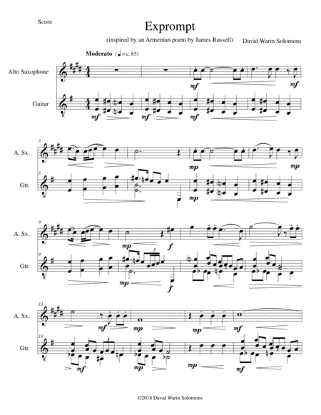 Exprompt An Armenian Song Of Farewell Arranged For Alto Saxophone And Guitar Sheet Music