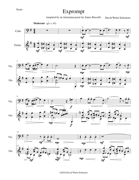 Exprompt An Armenian Song Of Farewell Arranged For Cello And Guitar Sheet Music