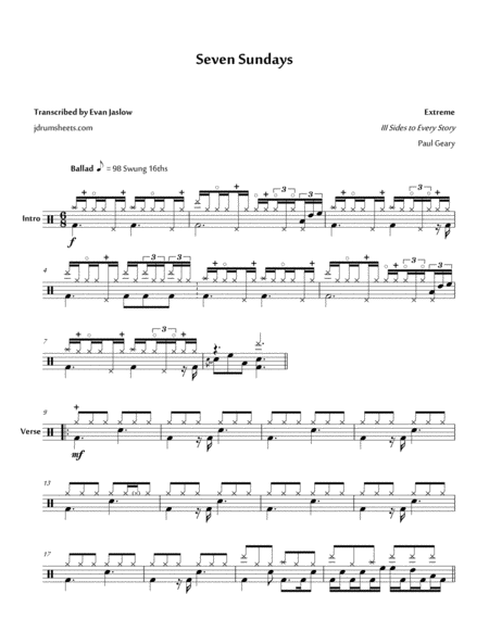 Free Sheet Music Extreme Seven Sundays