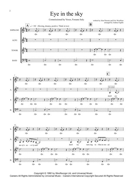 Free Sheet Music Eye In The Sky Satb