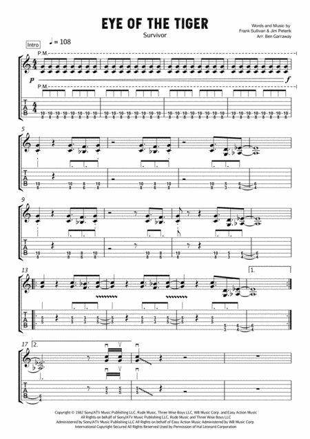 Free Sheet Music Eye Of The Tiger Guitar Grade 2