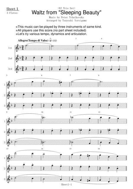 Ez Trio Set Waltz From Sleeping Beauty Sheet Music