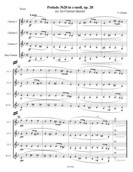 Free Sheet Music F Chopin Prelude 20 In C Moll Op 28 Arr For Clarinet Quartet