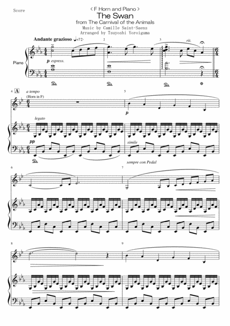 F Horn And Piano The Swan From The Carnival Of The Animals Sheet Music